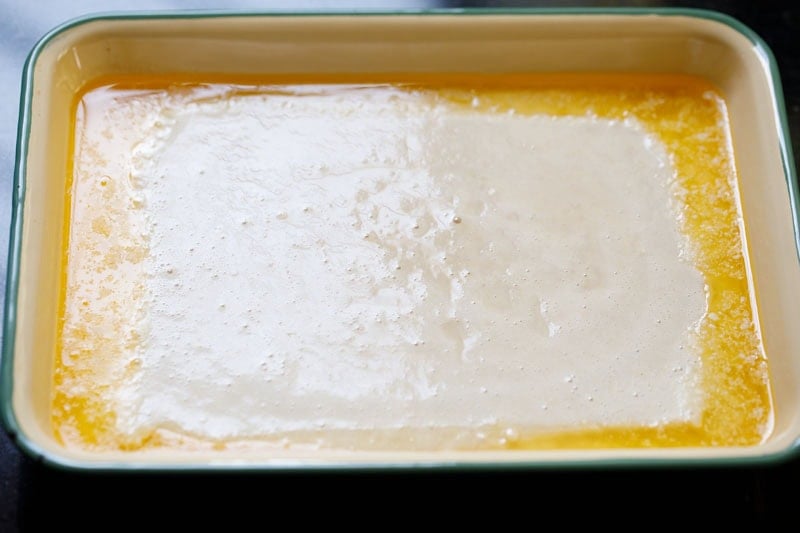 Batter in a baking dish.