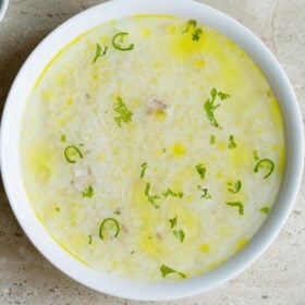 Bowl of panta bhat or poita bhat.