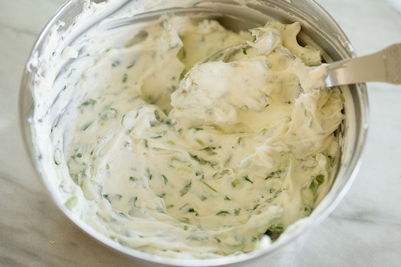 Cream cheese filling in bowl.