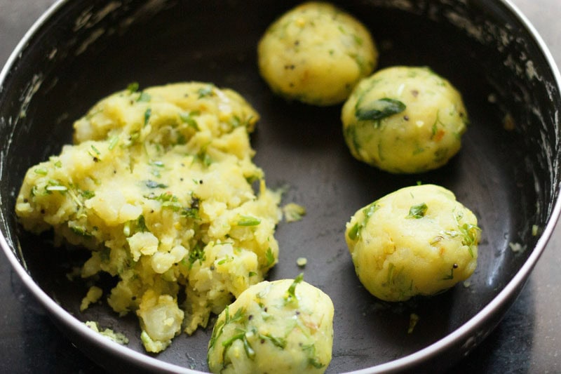 potato mixture shaped in balls to make vada pav.