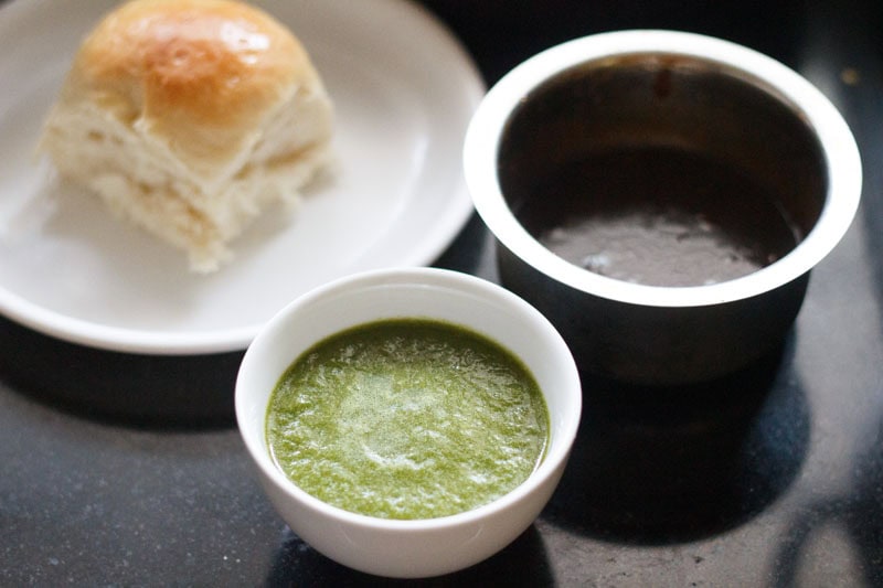 green chutney, sweet chutney and pav for assembling vada pav. 