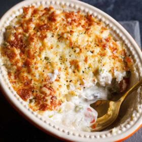 Creamy, cheesy vegetable au gratin dish.