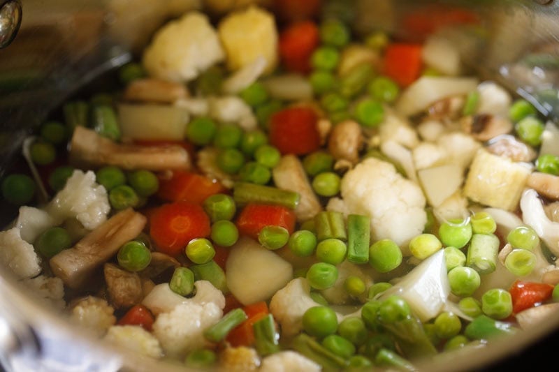 Colorful mixed vegetables in pot