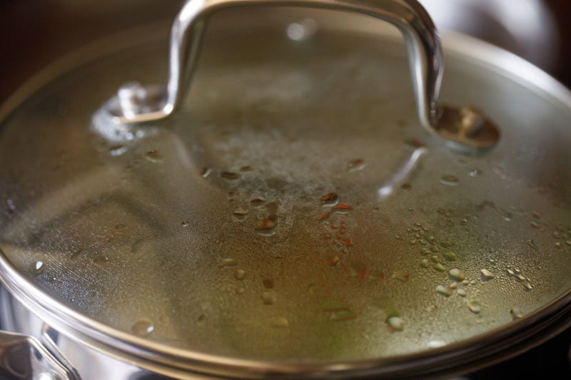 Steamed pot with condensation on lid