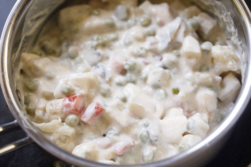 Creamy vegetable mixture in pot