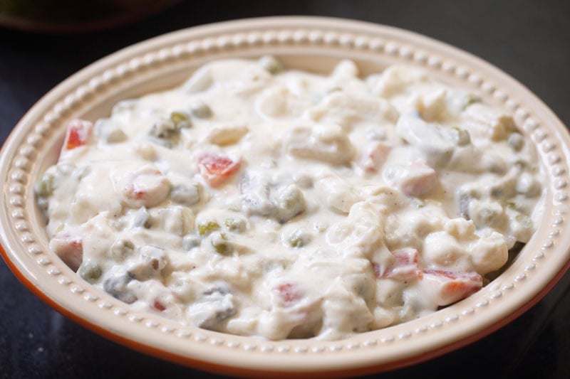 Creamy vegetable dish in bowl