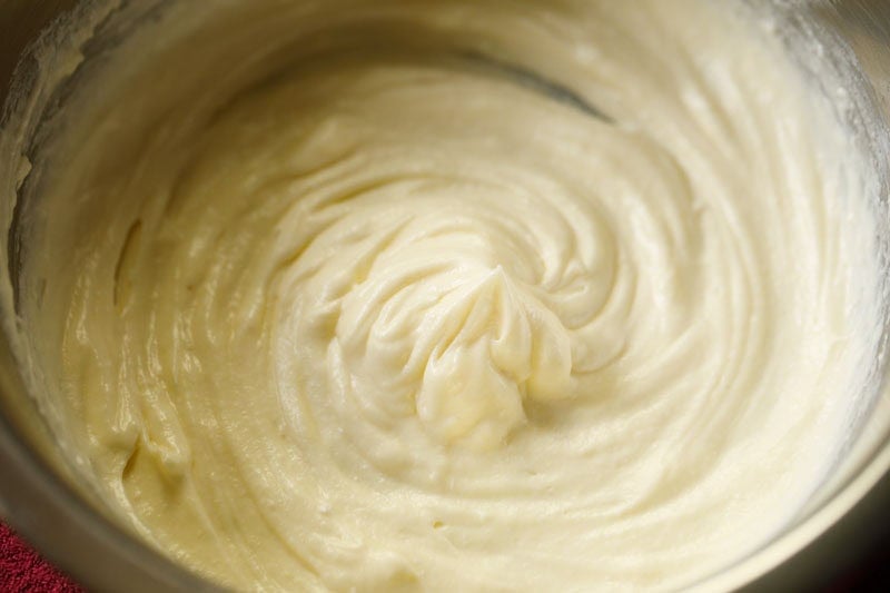 mixture creamed till light and smooth for making badusha dough.