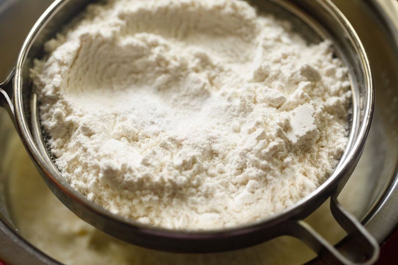 salt, baking soda and baking powder added to the flour.