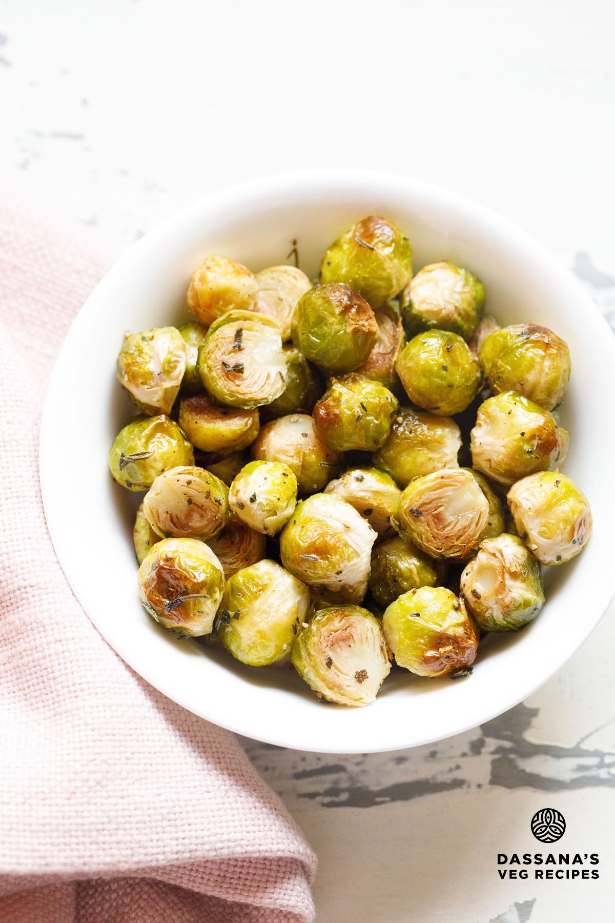 Bowl of roasted Brussels sprouts.