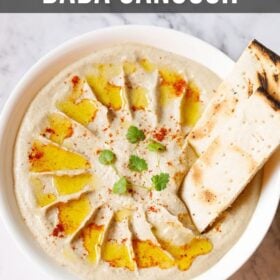 Baba ganoush with pita bread.