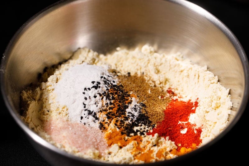 Bowl of assorted spices and flours.