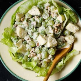 Creamy waldorf salad with apples and nuts.
