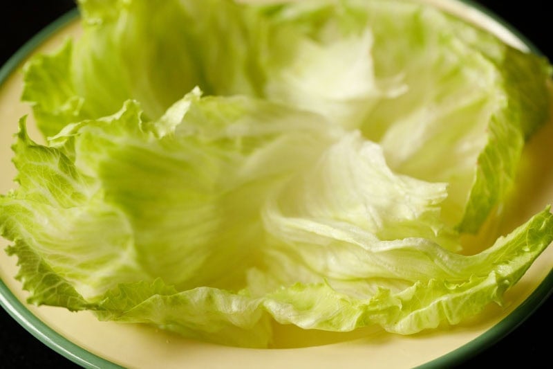 Fresh, crisp lettuce leaves on plate.