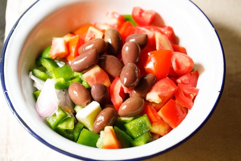 Colorful vegetables with kalamata olives.