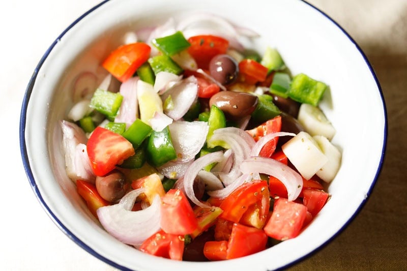 Colorful mixed vegetable salad bowl.