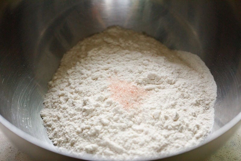 Bowl of flour with salt.