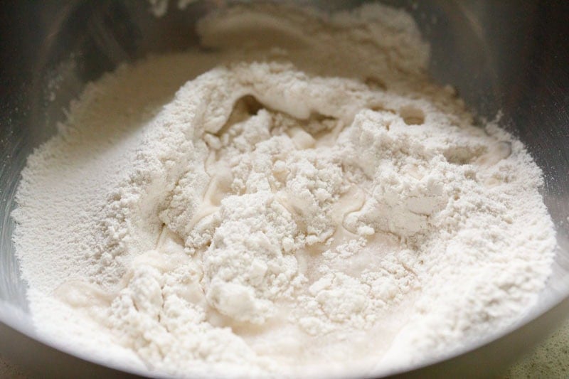 Bowl of flour with water added.
