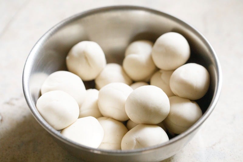 Bowl of dough balls.