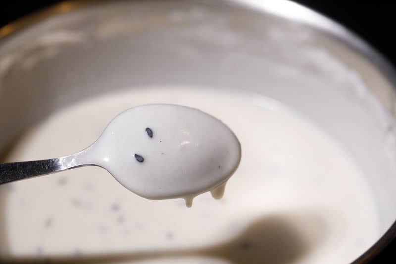 Back of spoon coated with batter.