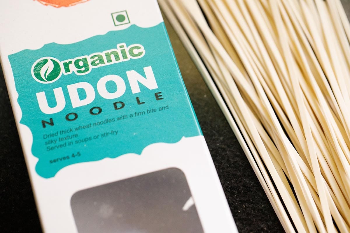 Packet of organic udon noodles.