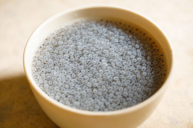 soaked and bloomed sabja seeds.