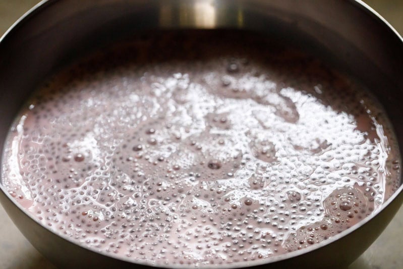 soaked sabja seeds mixed with milk.