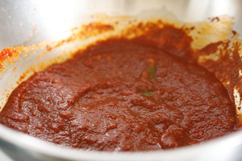 water mixed with spiced tomato paste to make bravas sauce.