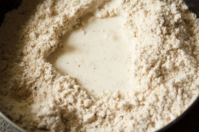 Milk puddle in a mix of flours.