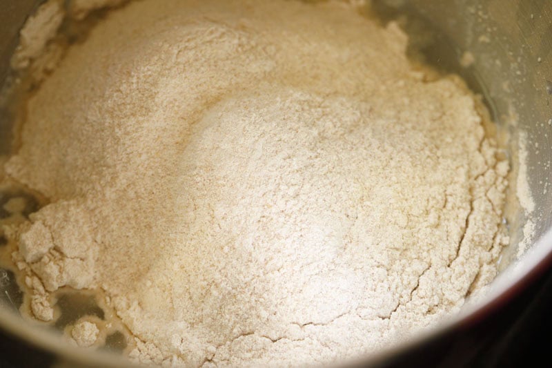 Close-up of flour in a bowl.