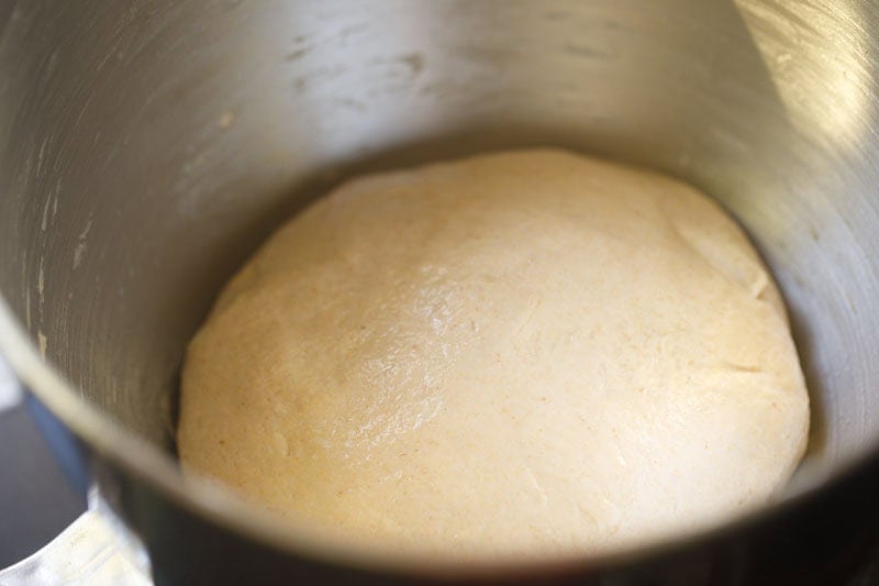 Dough in a mixing bowl.
