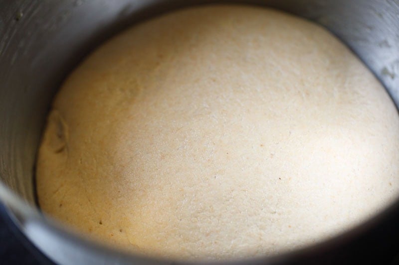 Dough risen in a bowl.
