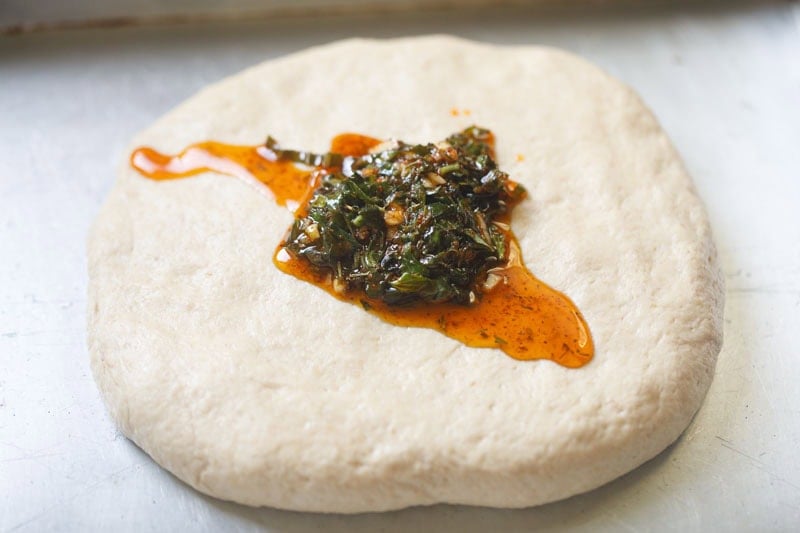 Dough with herb and spice mixture.