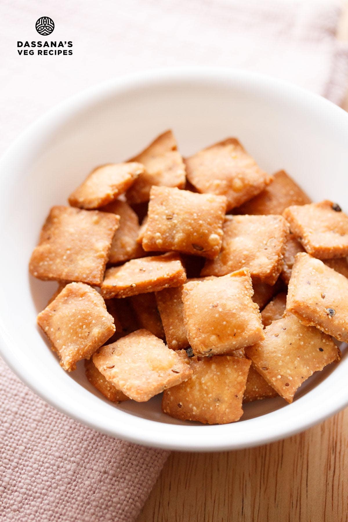 Khara biscuits in white bowl.
