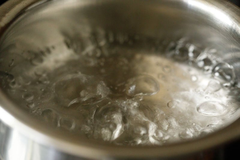 Water boiling in a pan.