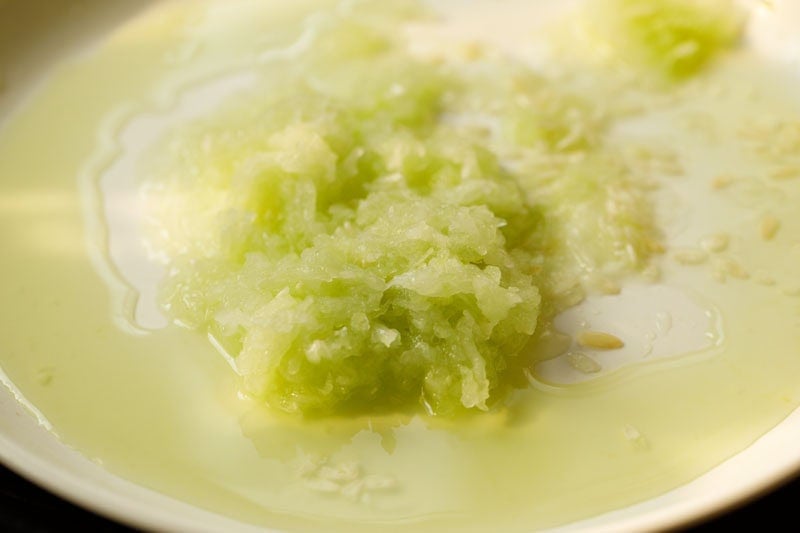 grated cucumber in a plate.