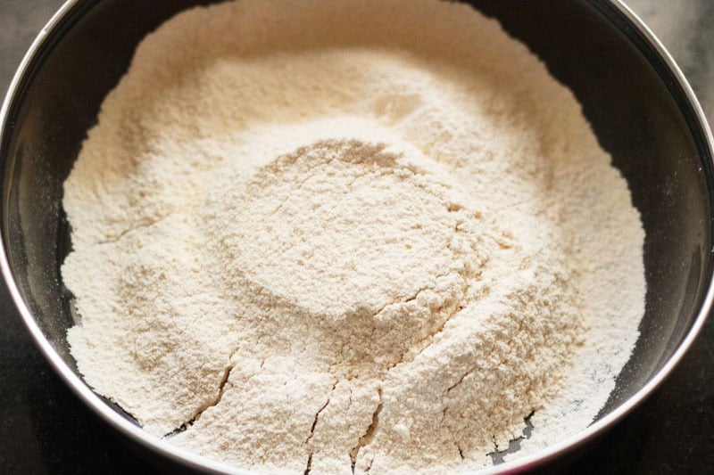 Sifted dry ingredients in a bowl.
