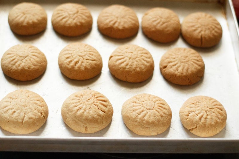 Baked wheat biscuits on baking tray.