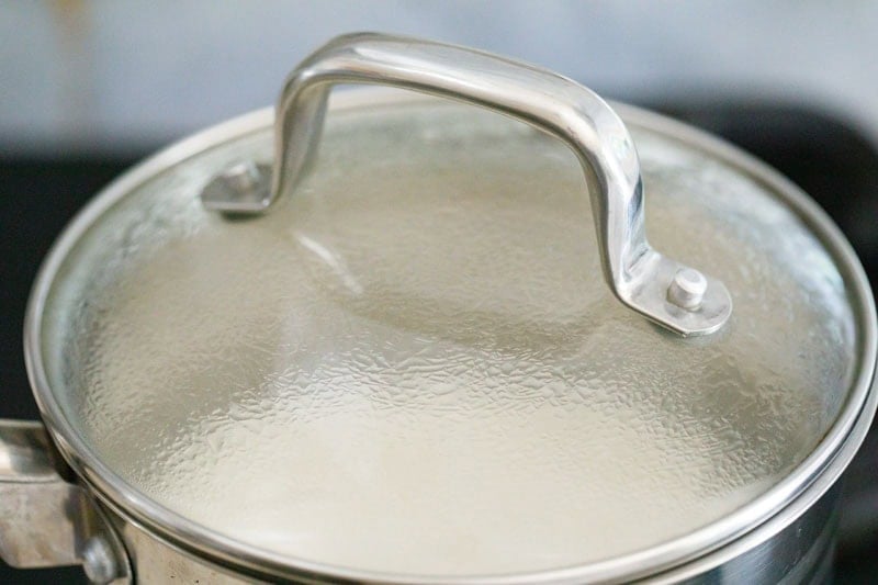 Pan covered with a tight fitting lid.
