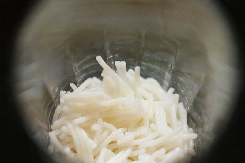 Cooked falooda sev in glass.