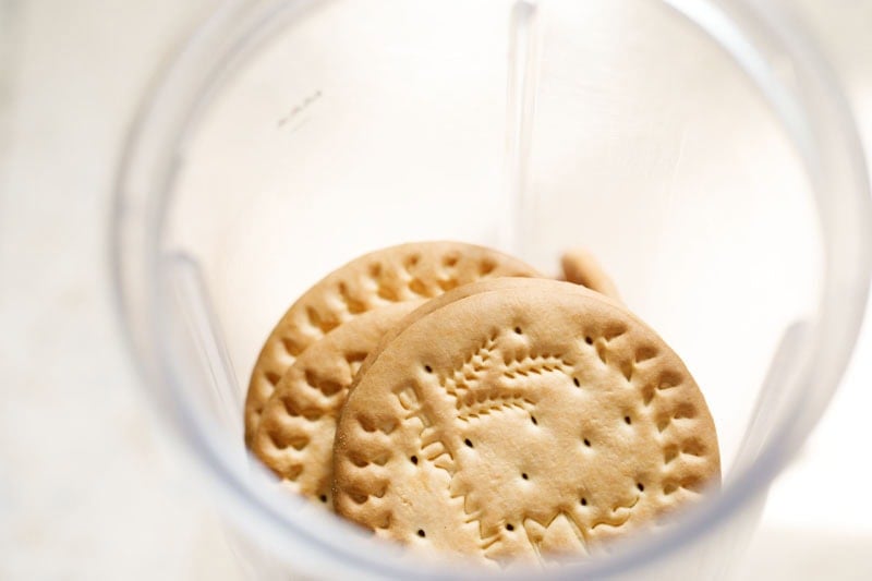 Cookies or biscuits in a blender cup.