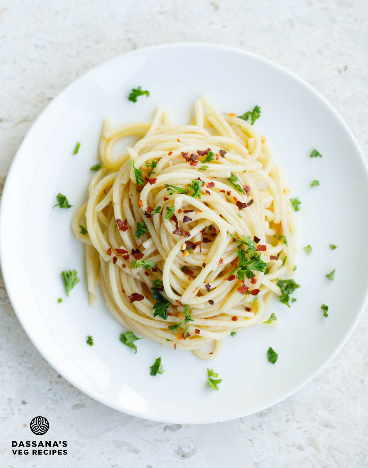 Aglio e olio​ pasta with garlic, chili, and parsley