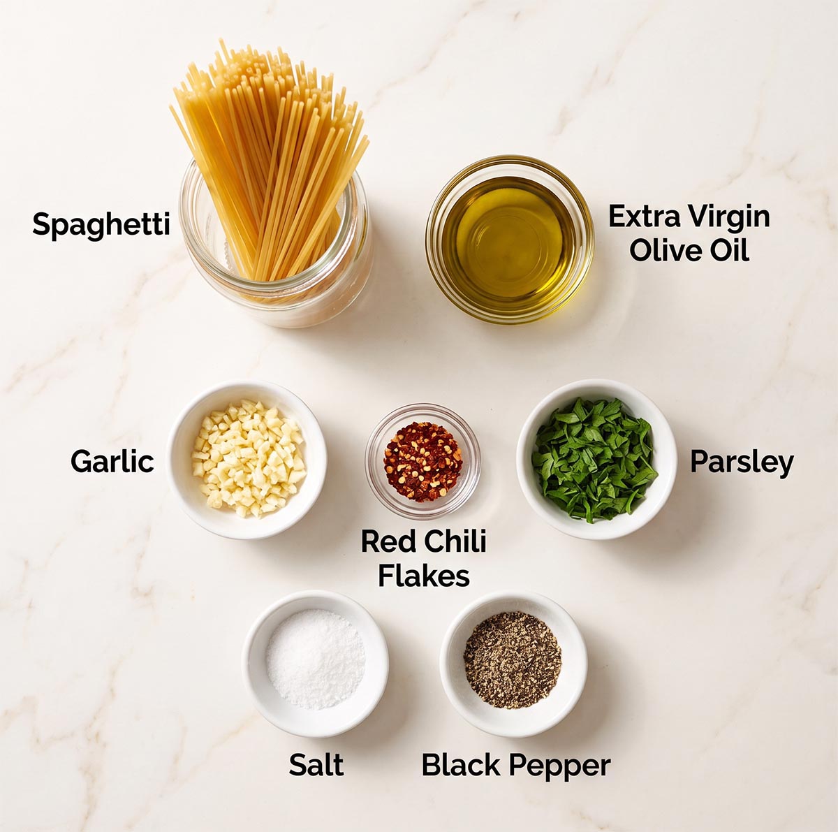 Ingredients for Aglio e Olio.