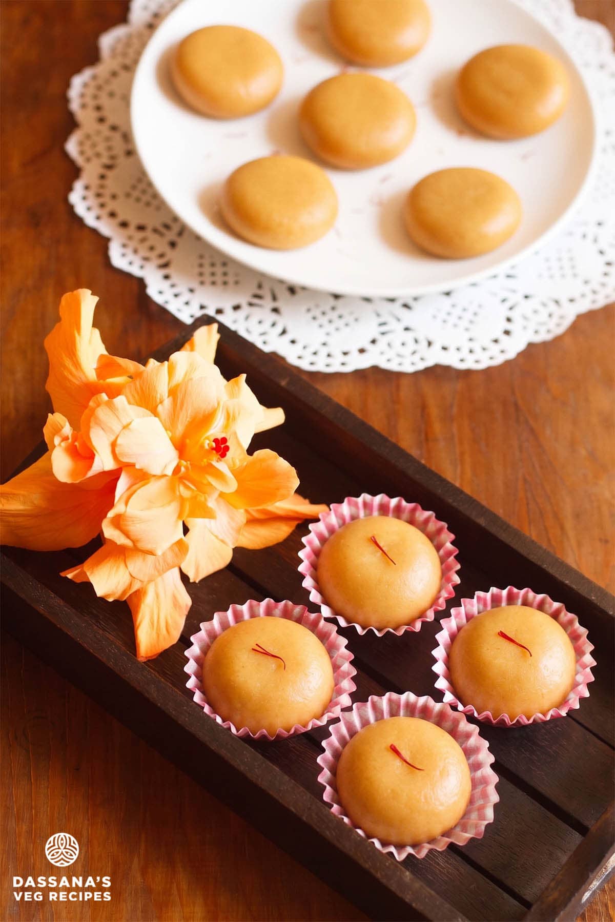 Mawa peda with saffron (kesar) and flowers