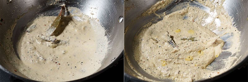 Collage of adding water to the paste and mixing it evenly.