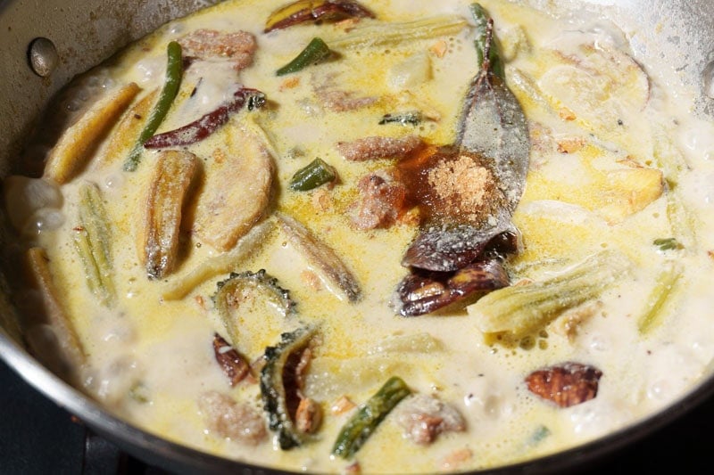 Vegetable curry simmering in pot